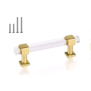 5 Pack |3.5'' Gold Square Cabinet Handle Clear Acrylic Drawer Pull T Bar,Modern